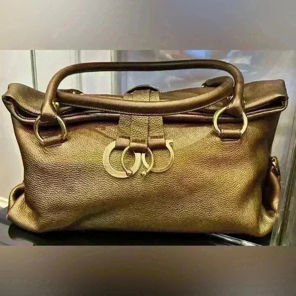 Gorgeous Rare Salvatore Ferragamo Bronze Metallic Leather Satchel NEW w/o Tags - Picture 2 of 12